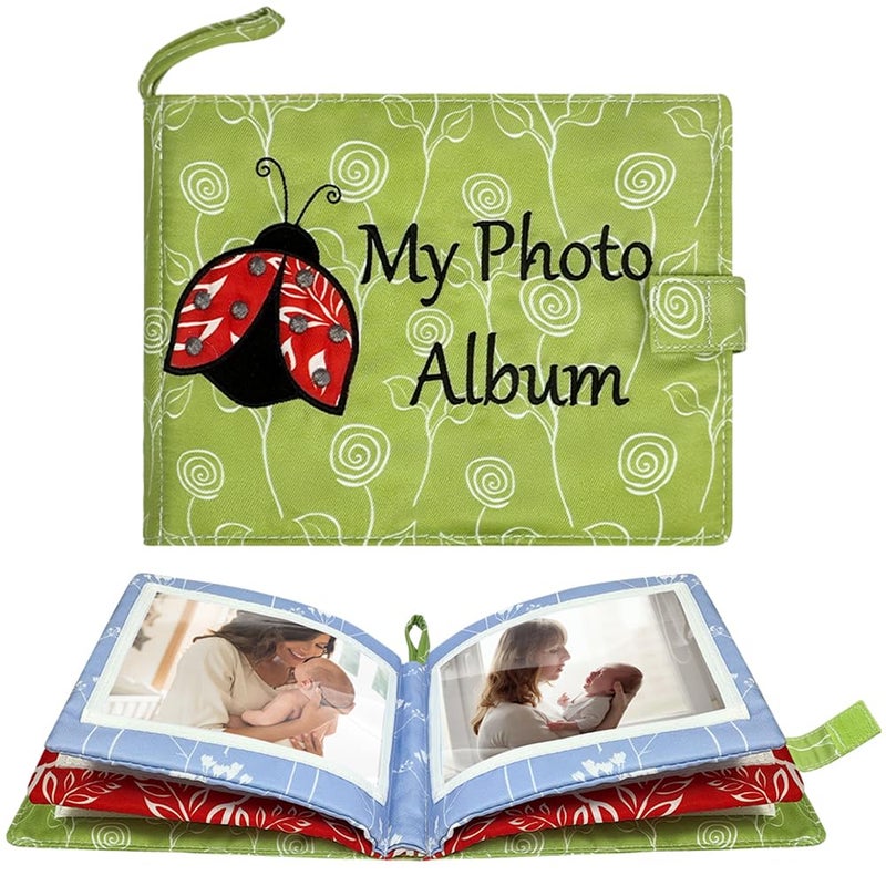 Amzoya Baby Soft Photo Albums My First Family Album Soft Cloth Baby Photo Book My First Family Photo Album Soft ClothBaby SafeHolds 4x6 Photo Album Green - Image 1