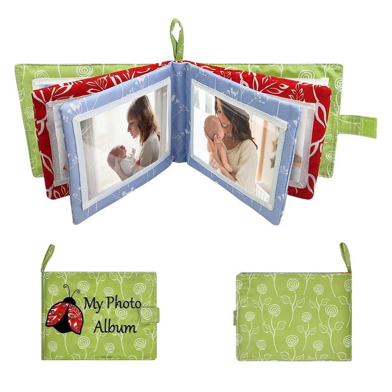 Amzoya Baby Soft Photo Albums My First Family Album Soft Cloth Baby Photo Book My First Family Photo Album Soft ClothBaby SafeHolds 4x6 Photo Album Green - Image 4