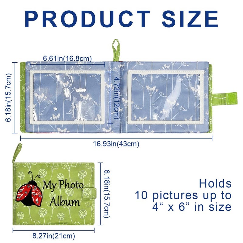 Amzoya Baby Soft Photo Albums My First Family Album Soft Cloth Baby Photo Book My First Family Photo Album Soft ClothBaby SafeHolds 4x6 Photo Album Green - Image 2