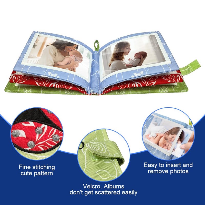 Amzoya Baby Soft Photo Albums My First Family Album Soft Cloth Baby Photo Book My First Family Photo Album Soft ClothBaby SafeHolds 4x6 Photo Album Green - Image 3