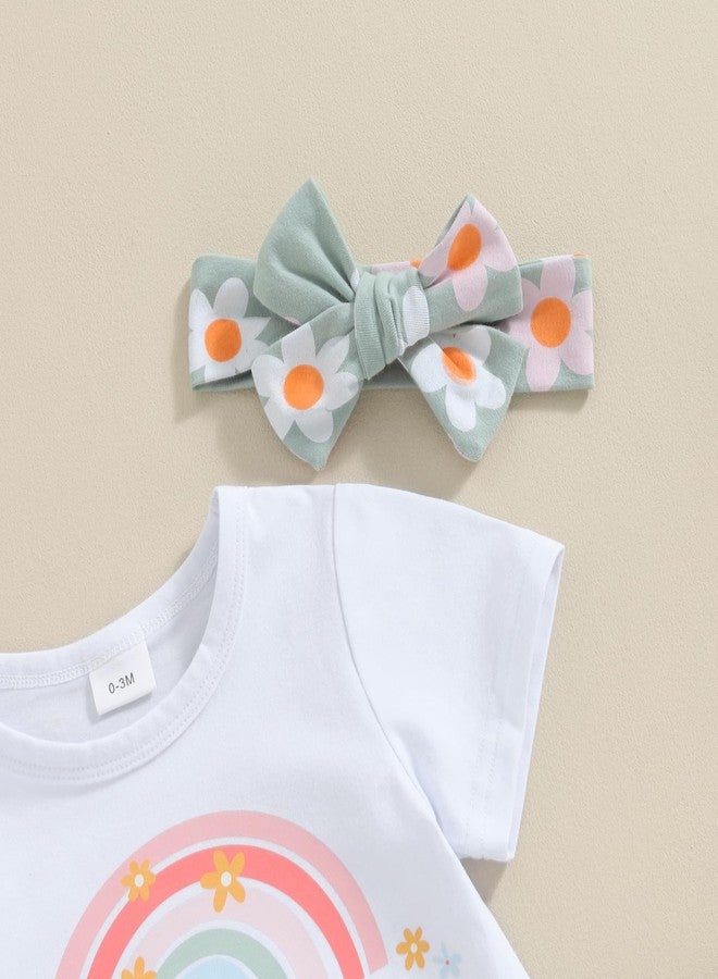 DNOMAID YZARC Newborn Baby Girl Clothes Mama's Girl Short Sleeve Romper Flower Ruffle Shorts Headband Set 3Pcs Summer Outfits (Green, 0-3 Months) - Image 5