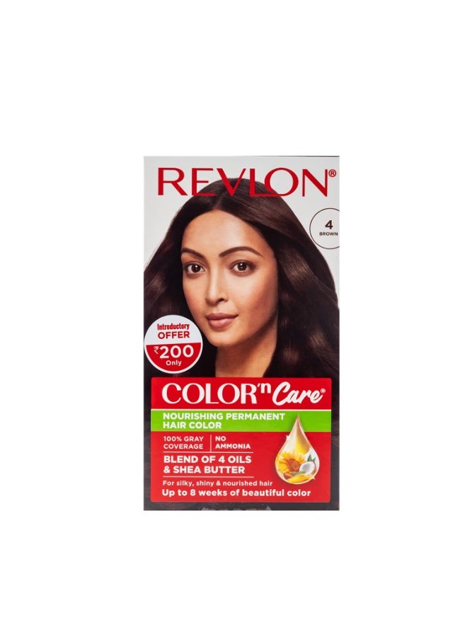 ريفلون صبغة شعر دائمة من ريفلون كولور آند كير للنساء - لون بني 4 | مزيج من 4 زيوت وزبدة الشيا | لشعر حريري ولامع ومغذي | تغطية كاملة للشعر الرمادي في 5 دقائق | خالية من الأمونيا - Image 5