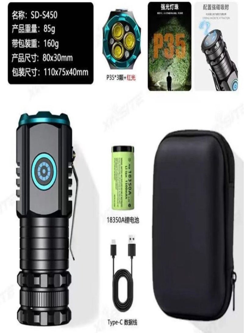 Magnetic Mini Flashlight with 5 Light Modes and Rechargeable - Waterproof LED Flashlight for Hiking and Camping Outdoors - Image 1