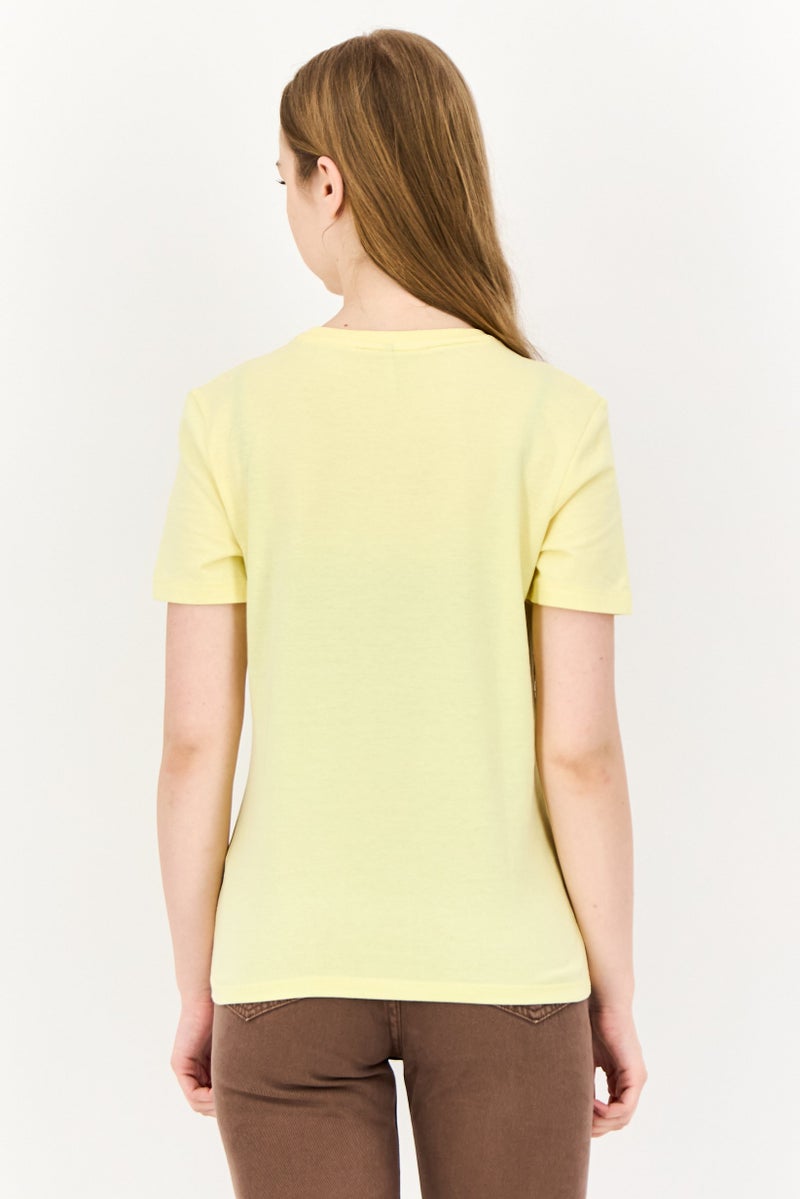 ONLY Women Regular Fit Short Sleeves Graphic Print T-Shirt, Light Yellow - Image 3