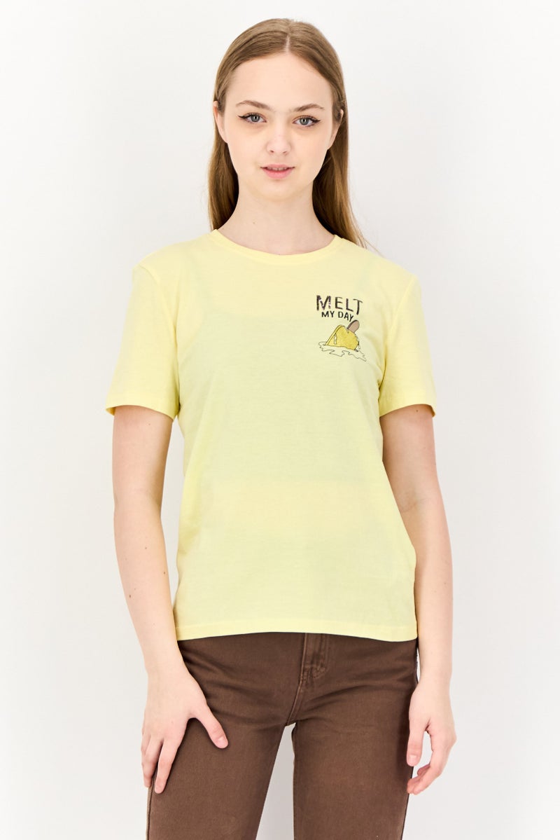 ONLY Women Regular Fit Short Sleeves Graphic Print T-Shirt, Light Yellow - Image 1