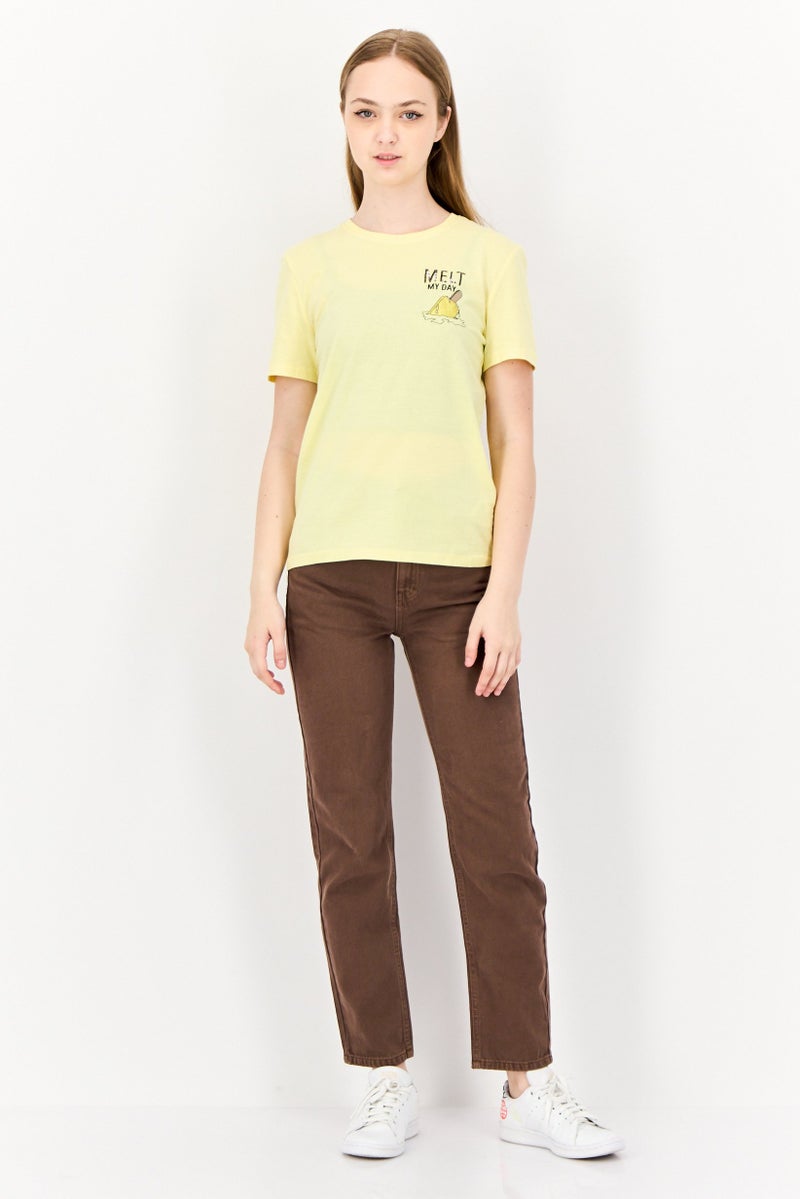 ONLY Women Regular Fit Short Sleeves Graphic Print T-Shirt, Light Yellow - Image 4