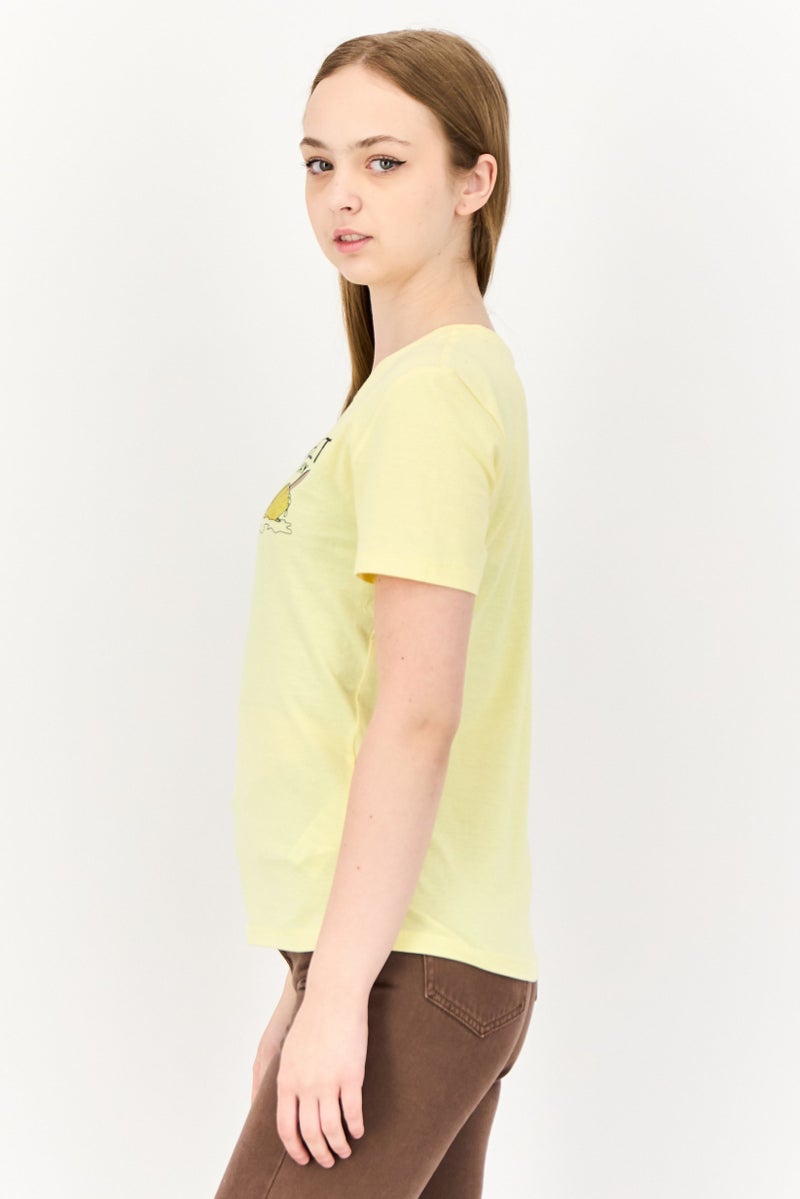 ONLY Women Regular Fit Short Sleeves Graphic Print T-Shirt, Light Yellow - Image 2