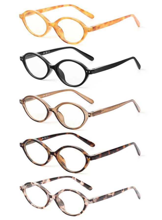 JM 5 Pack Oval Reading Glasses for Women, Trendy Blue Light Blocking Computer Readers with Spring Hinges +1.75 - Image 2