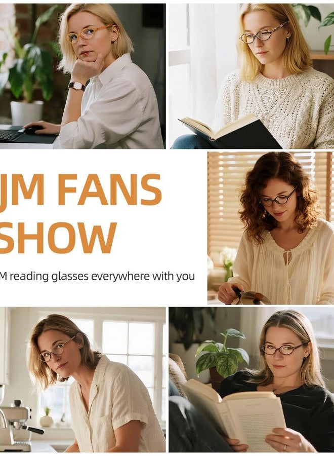 JM 5 Pack Oval Reading Glasses for Women, Trendy Blue Light Blocking Computer Readers with Spring Hinges +1.75 - Image 4