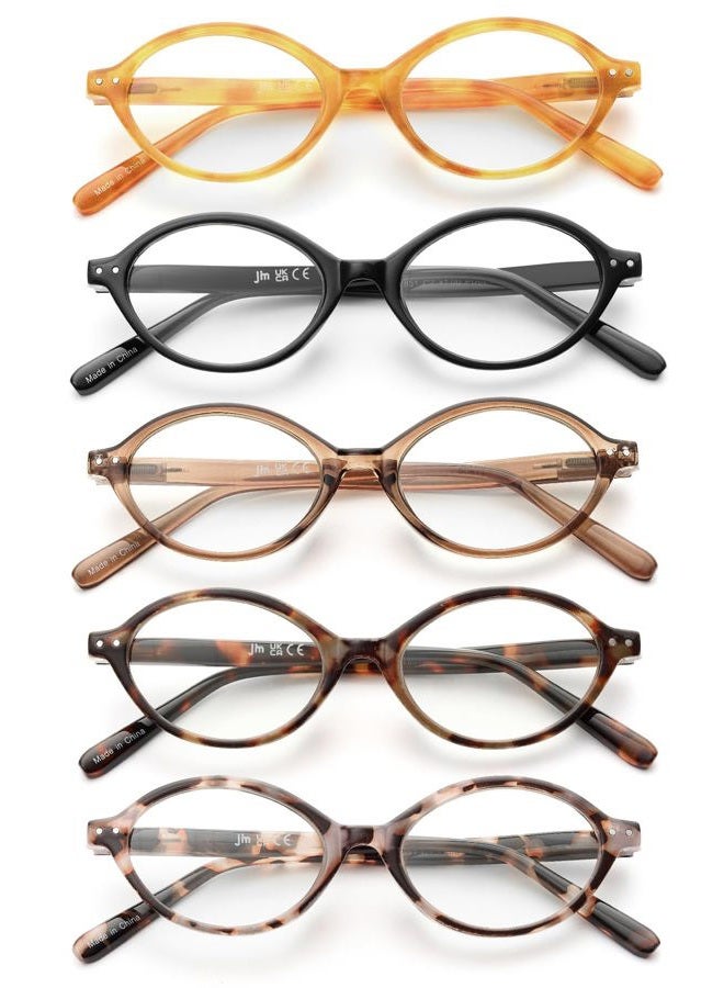 JM 5 Pack Oval Reading Glasses for Women, Trendy Blue Light Blocking Computer Readers with Spring Hinges +1.75 - Image 1