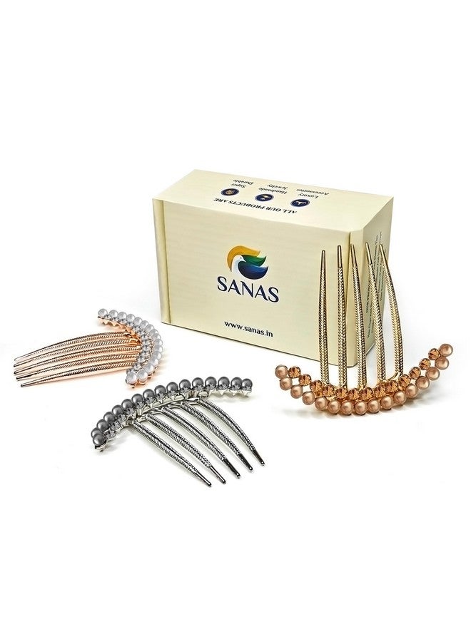 Sanas Girls Hair Accessories 3Pcs Pearl French Clips For Hair Pearl Comb Metal Fancy Decorative Side Comb Clip Women French Pin 3Pcs - Image 1