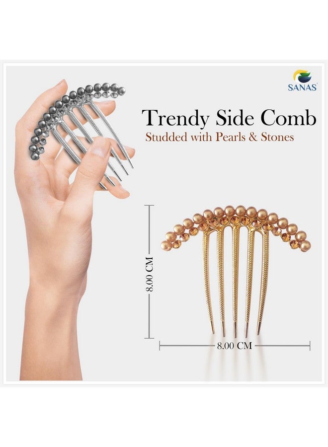 Sanas Girls Hair Accessories 3Pcs Pearl French Clips For Hair Pearl Comb Metal Fancy Decorative Side Comb Clip Women French Pin 3Pcs - Image 2