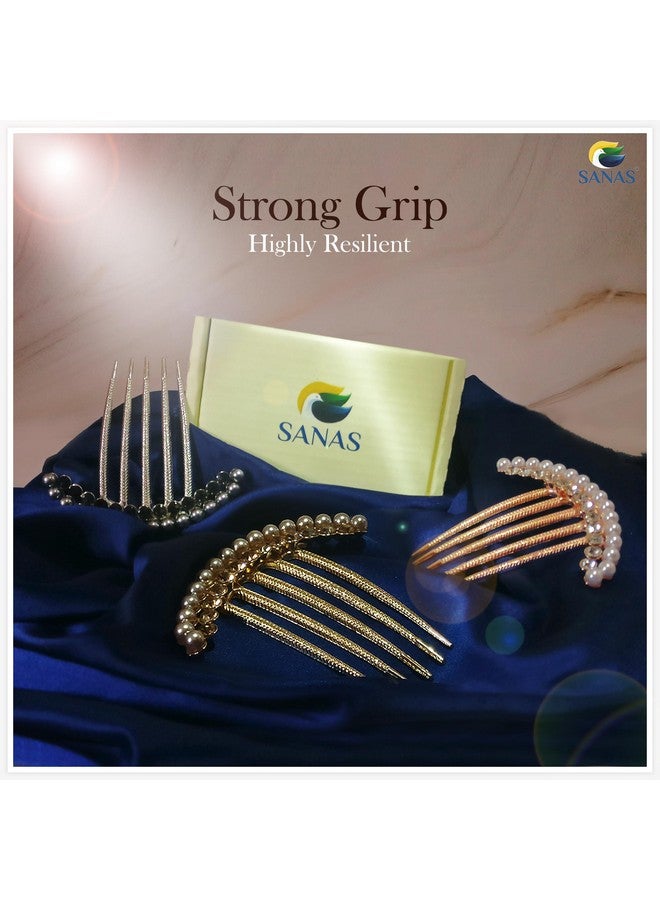 Sanas Girls Hair Accessories 3Pcs Pearl French Clips For Hair Pearl Comb Metal Fancy Decorative Side Comb Clip Women French Pin 3Pcs - Image 4