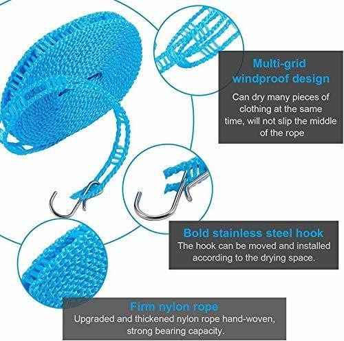 PERPART 5 Meters Windproof AntiSlip Clothes Washing Line Drying Nylon Rope with Hooks Multicolor - Image 5