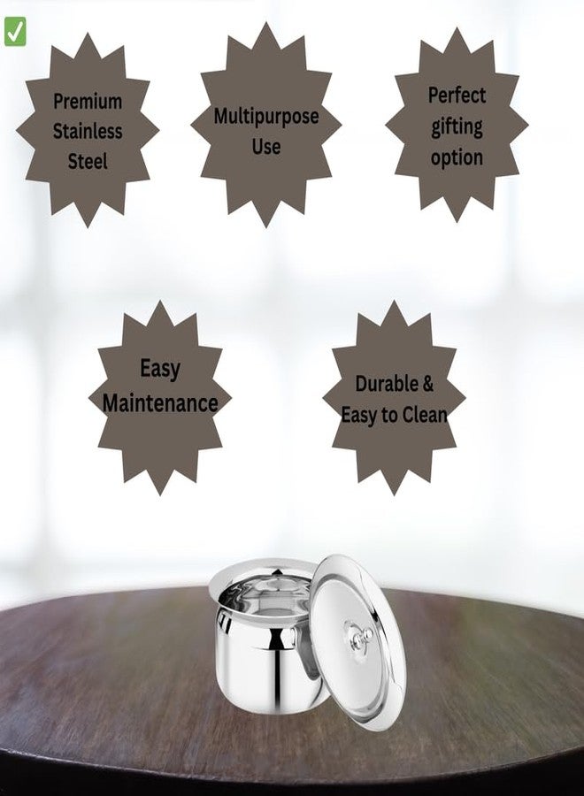 Ammantran Stainless Steel Handi/Container with Lid for Kitchen, Set of 1, 450 ml, Silver - Image 3
