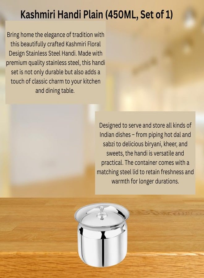 Ammantran Stainless Steel Handi/Container with Lid for Kitchen, Set of 1, 450 ml, Silver - Image 2