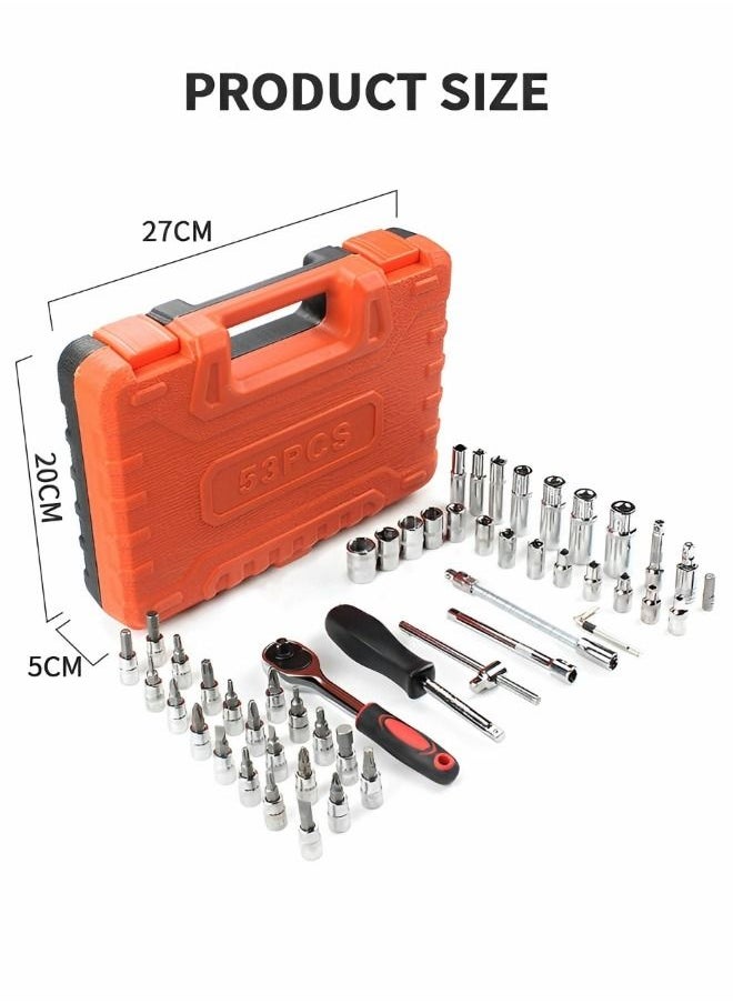 GROIC - 53pcs1/4-Inch Car Repair Tool Ratchet Wrench Drive Socket Set,Household Tool Kit with Portable Toolbox Decare,Auto Repair Tool Set,Automotive Supplies - Image 1