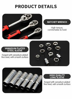 GROIC 53pcs1/4-Inch Car Repair Tool Ratchet Wrench Drive Socket Set,Household Tool Kit with Portable Toolbox Decare,Auto Repair Tool Set,Automotive Supplies  - Image 3