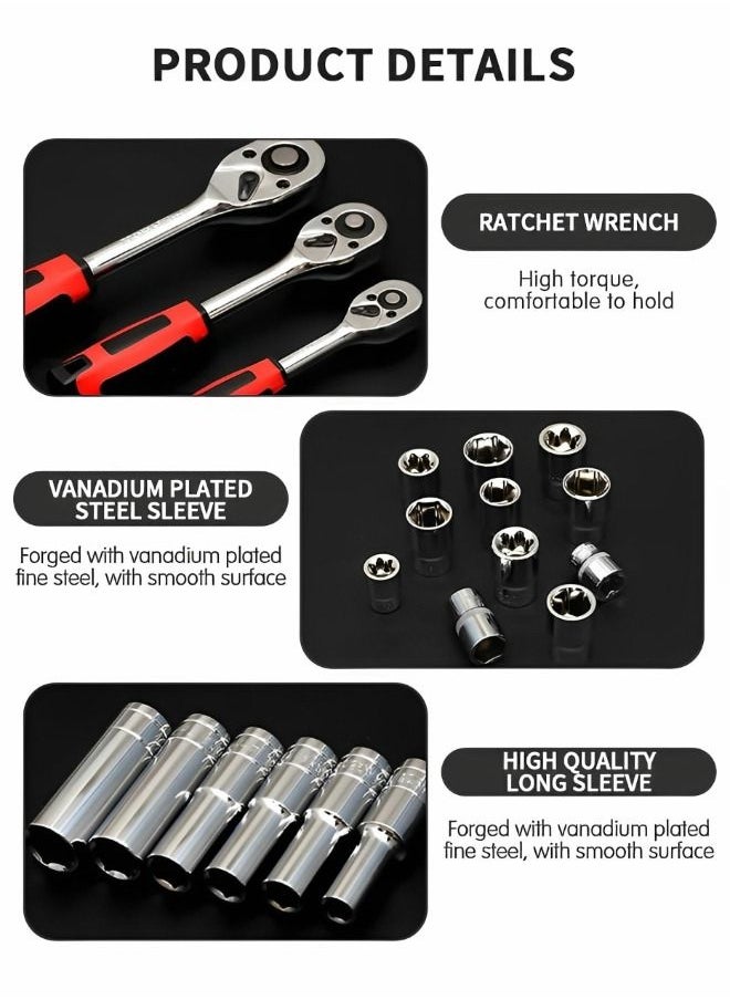 GROIC - 53pcs1/4-Inch Car Repair Tool Ratchet Wrench Drive Socket Set,Household Tool Kit with Portable Toolbox Decare,Auto Repair Tool Set,Automotive Supplies - Image 1