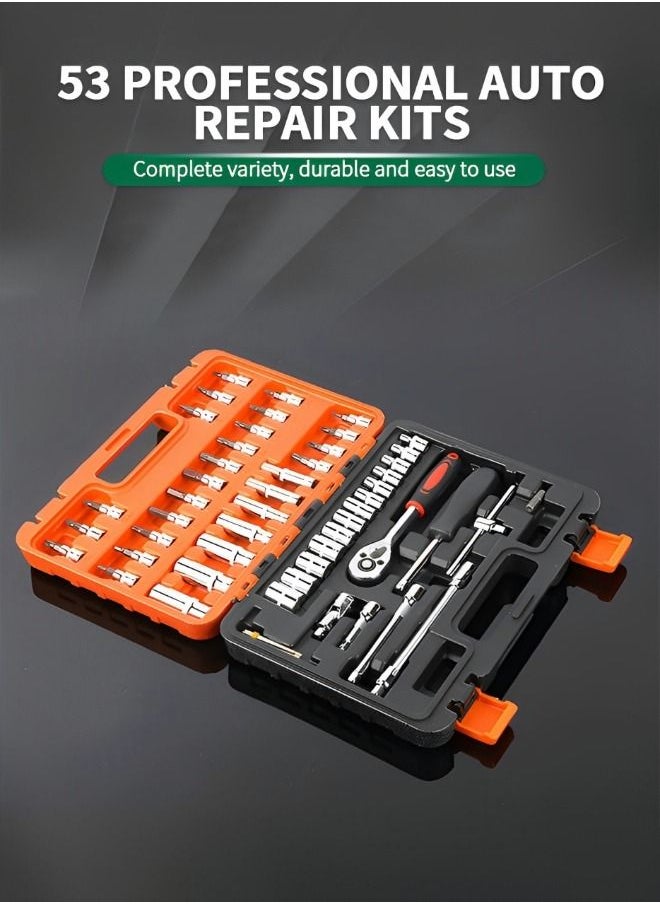 GROIC - 53pcs1/4-Inch Car Repair Tool Ratchet Wrench Drive Socket Set,Household Tool Kit with Portable Toolbox Decare,Auto Repair Tool Set,Automotive Supplies - Image 1