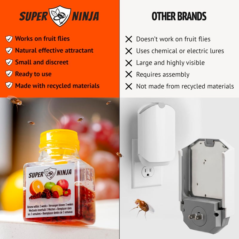 Super Ninja Fruit Fly Traps for Indoors - 4 Pack, Highly Effective Fruit Fly Catcher for Indoor Use for Home & Kitchen, Up to 3 Weeks of Performance per Bottle, Kid & Pet Friendly - Image 5
