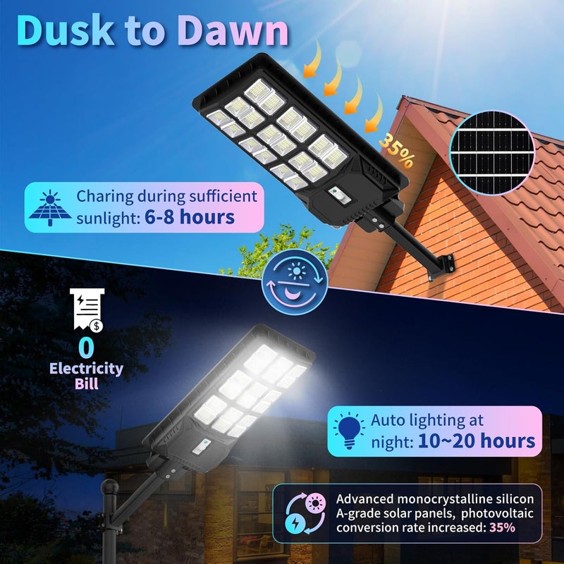 LANGY Solar Street Light Outdoor, 3000W Wide Angle Lights Outdoor Motion Sensor, Solar Parking Lot Lights Dusk to Dawn, 6500K LED Street Light for Commercial, Yard, Path, Garden - Image 2