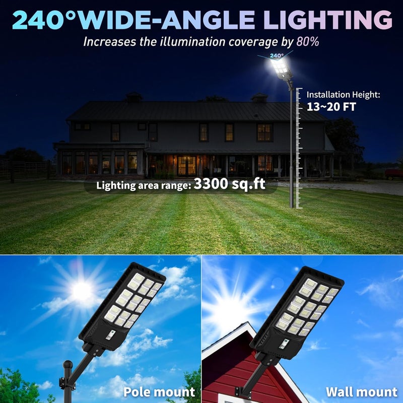 LANGY Solar Street Light Outdoor, 3000W Wide Angle Lights Outdoor Motion Sensor, Solar Parking Lot Lights Dusk to Dawn, 6500K LED Street Light for Commercial, Yard, Path, Garden - Image 5