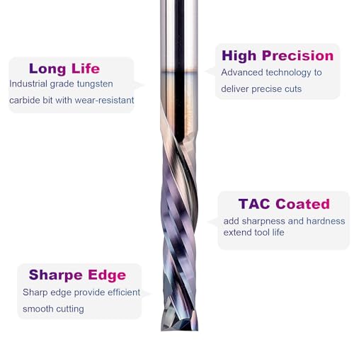 SpeTool UP&Down Compression Bit 1/4" Shank,1-1/4Inch Cutting Length 3 Inch OVL,Carbide Spiral Router Bits CNC End Mill with TAC Extra Long Life Coating for Wood Carving - Image 3