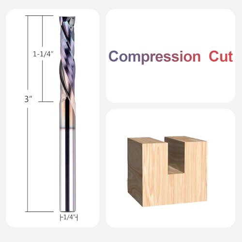 SpeTool UP&Down Compression Bit 1/4" Shank,1-1/4Inch Cutting Length 3 Inch OVL,Carbide Spiral Router Bits CNC End Mill with TAC Extra Long Life Coating for Wood Carving - Image 2