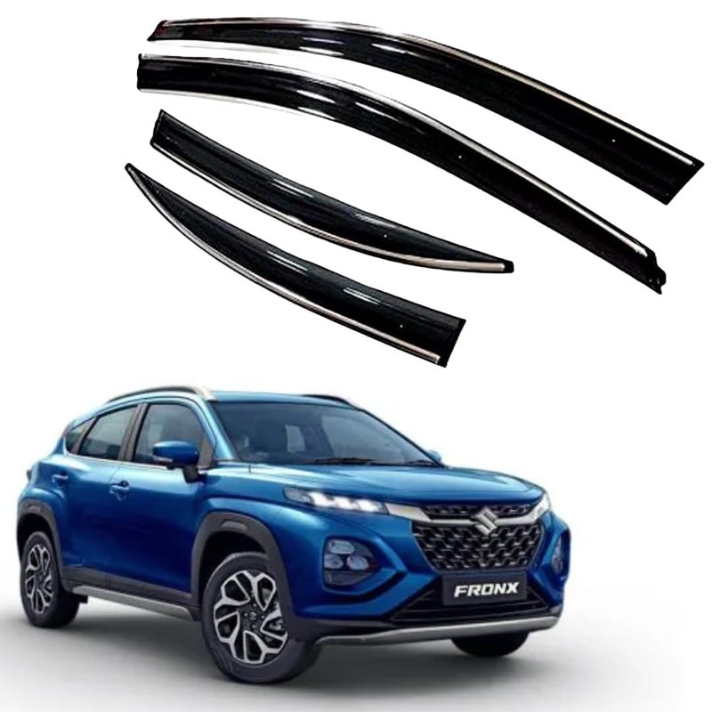 ROYALTECH Premium Chromeline & Silverline Unbreakable Car Rear Window Wind Deflectors & Side Door Visor Rain Guard Compatible with (Maruti Suzuki Fronx (2023 Onwards)) - Image 1