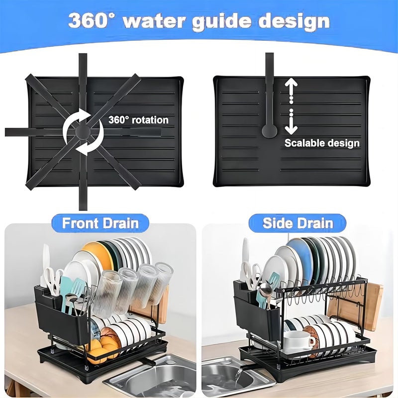 FOXMIND Dish Drying Rack- Space-Saving Dish Rack,Kitchen Tabletop Organizer,Dish Racks for Kitchen Counter, Stainless Steel Kitchen Drying Rack with a Cutlery Holder,11,4''W x 16.5''L, Black - Image 5