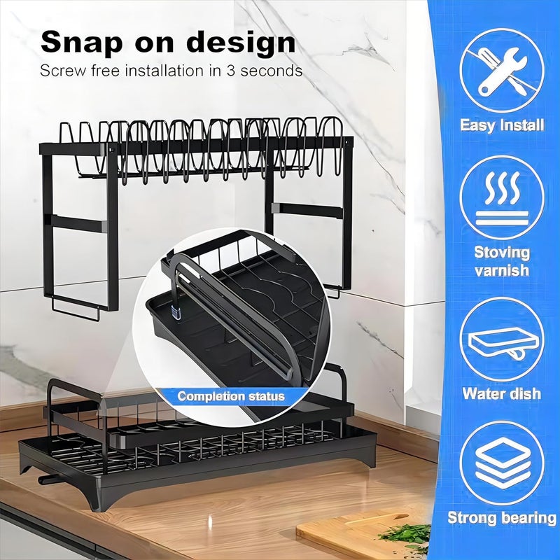 FOXMIND Dish Drying Rack- Space-Saving Dish Rack,Kitchen Tabletop Organizer,Dish Racks for Kitchen Counter, Stainless Steel Kitchen Drying Rack with a Cutlery Holder,11,4''W x 16.5''L, Black - Image 4