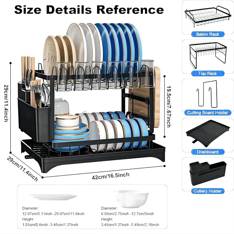 FOXMIND Dish Drying Rack- Space-Saving Dish Rack,Kitchen Tabletop Organizer,Dish Racks for Kitchen Counter, Stainless Steel Kitchen Drying Rack with a Cutlery Holder,11,4''W x 16.5''L, Black - Image 2