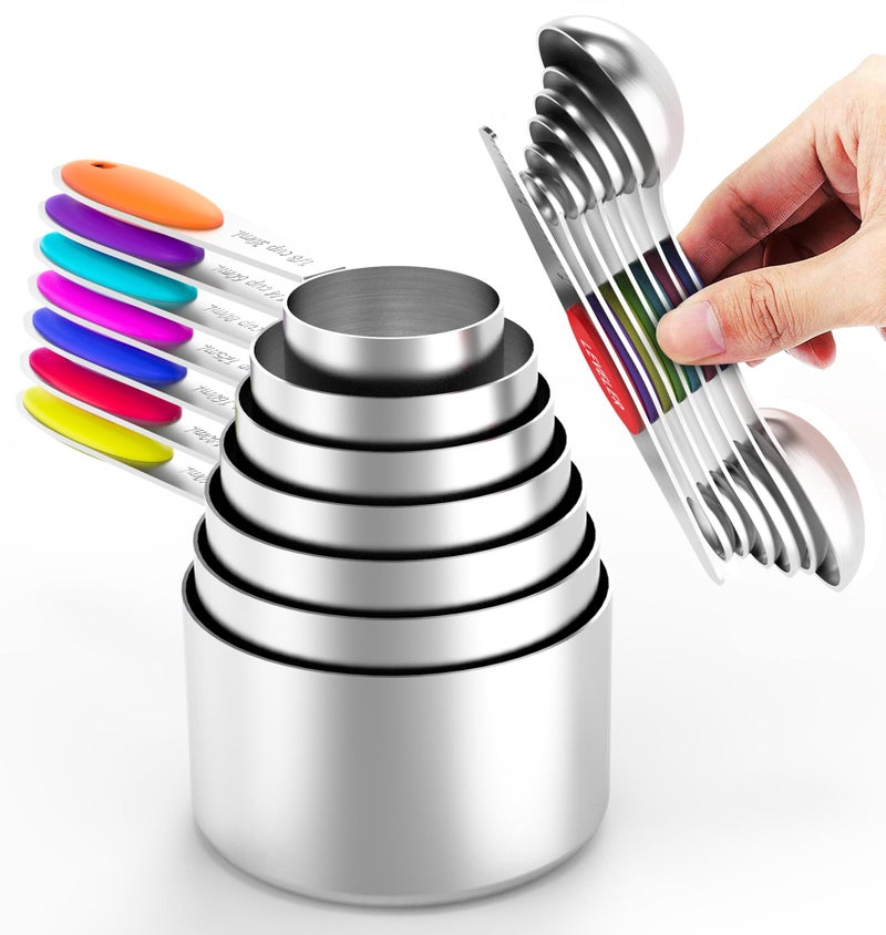 TILUCK Measuring Cups and Spoons Set, Stainless Steel, Kitchen Utensils for Cooking and Baking (14) - Image 1