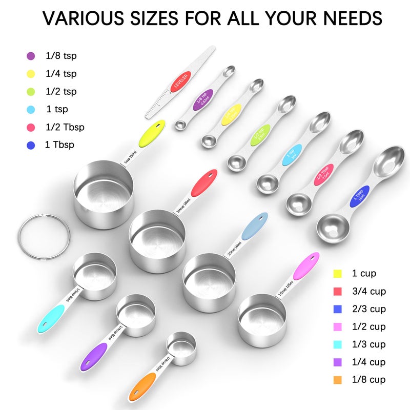 TILUCK Measuring Cups and Spoons Set, Stainless Steel, Kitchen Utensils for Cooking and Baking (14) - Image 2