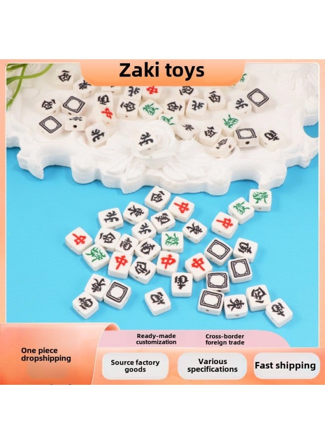 Cartoon Mini Mahjong Accessories Loose Beads Soft Pottery Mahjong Series Beaded Handmade Beads Bracelet Necklace Bracelet-Color:Dongfeng  - Image 2