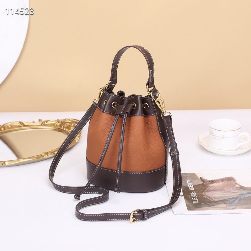 Bag Women'S Bag New 2023 Korean Style Contrast Color Drawstring Vegetable Basket Bag All-Match Portable Bucket Bag Shoulder Crossbody Small - Image 2