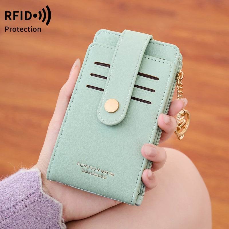 Multifunctional Solid Color PU Leather Wallet, RFID Blocking Design Portable Daily Storage Purse for Cards Cash Coin Business Use - Image 1