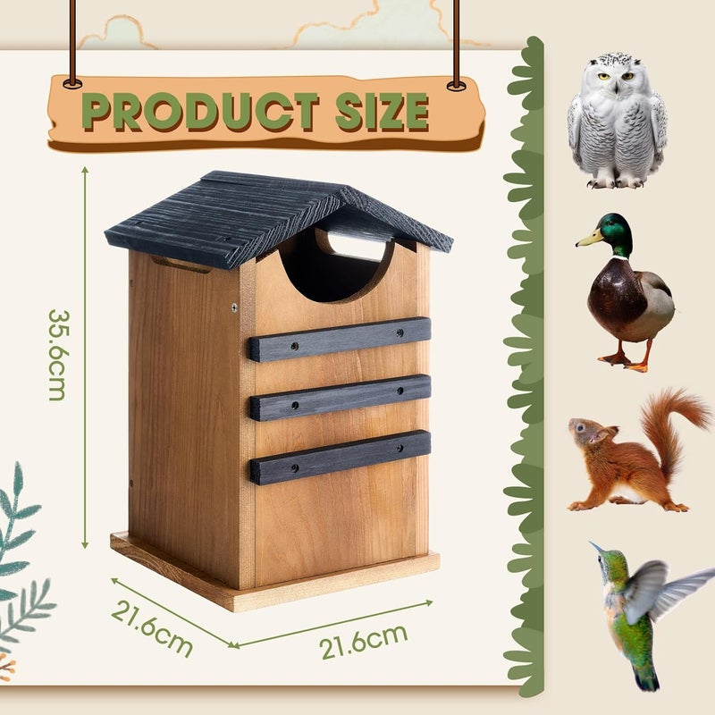 Chunful Squirrel Houses for Outside, Durable Cedar House for Outdoor Nesting, Shelter & Birdhouse Combo, Easy to Assemble, Squirrel Nest Box, Rustic Wooden Animal House for Owls, Ducks & Birds - Image 2