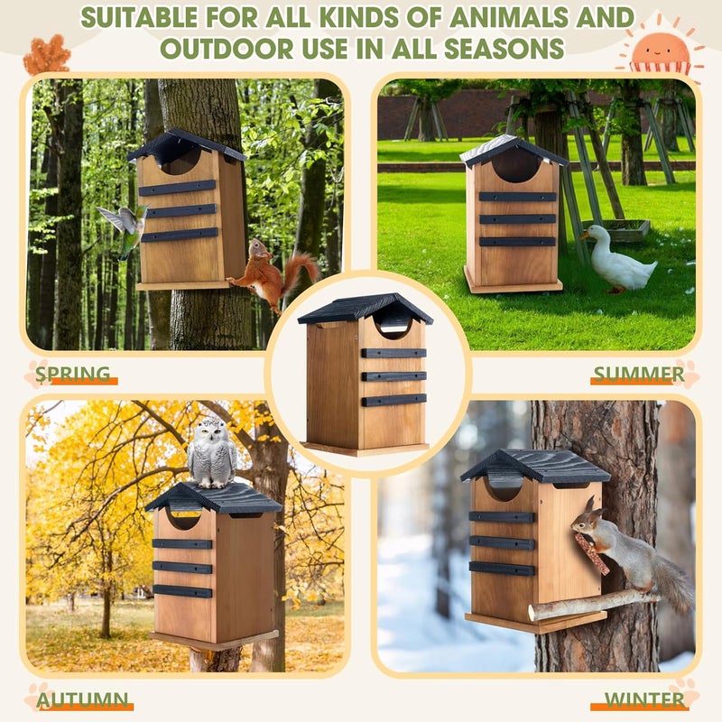 Chunful Squirrel Houses for Outside, Durable Cedar House for Outdoor Nesting, Shelter & Birdhouse Combo, Easy to Assemble, Squirrel Nest Box, Rustic Wooden Animal House for Owls, Ducks & Birds - Image 3