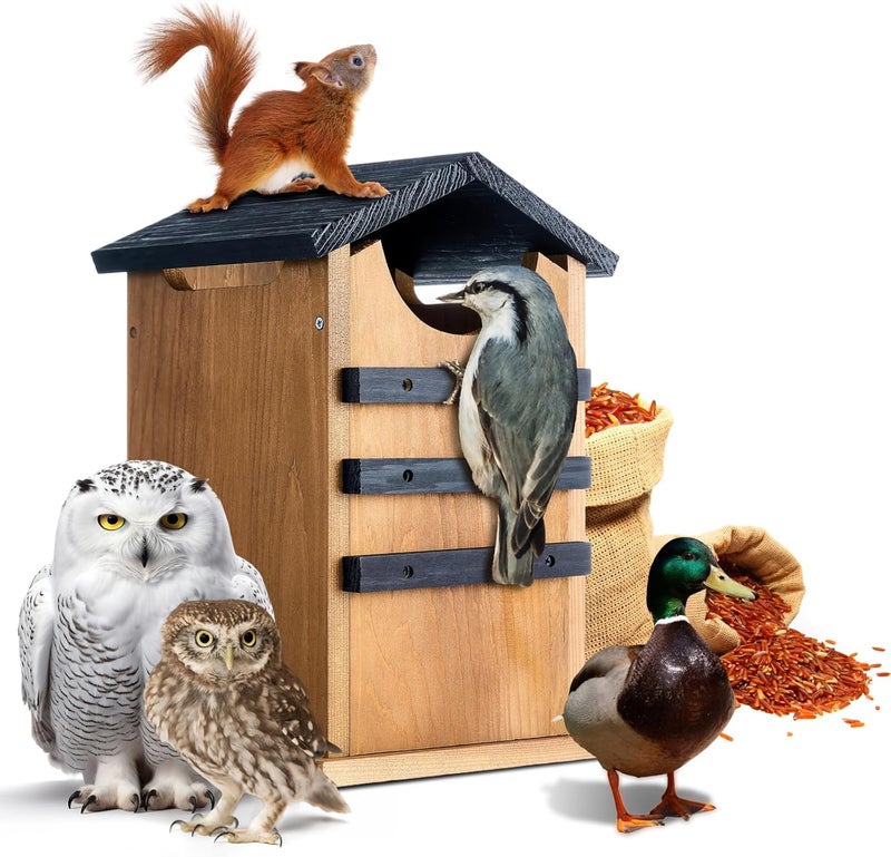 Chunful Squirrel Houses for Outside, Durable Cedar House for Outdoor Nesting, Shelter & Birdhouse Combo, Easy to Assemble, Squirrel Nest Box, Rustic Wooden Animal House for Owls, Ducks & Birds - Image 1