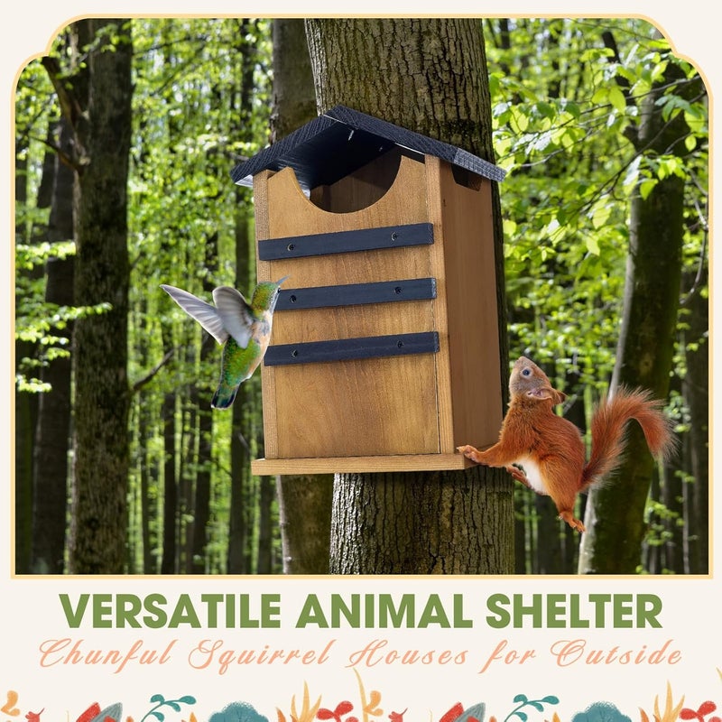 Chunful Squirrel Houses for Outside, Durable Cedar House for Outdoor Nesting, Shelter & Birdhouse Combo, Easy to Assemble, Squirrel Nest Box, Rustic Wooden Animal House for Owls, Ducks & Birds - Image 4