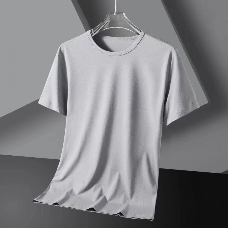 Summer Breathable Pure Color Sports Casual Round Neck Black Gray Men'S T-Shirt Ice Silk Short-Sleeved High Elastic T-Shirt For Men - Image 4
