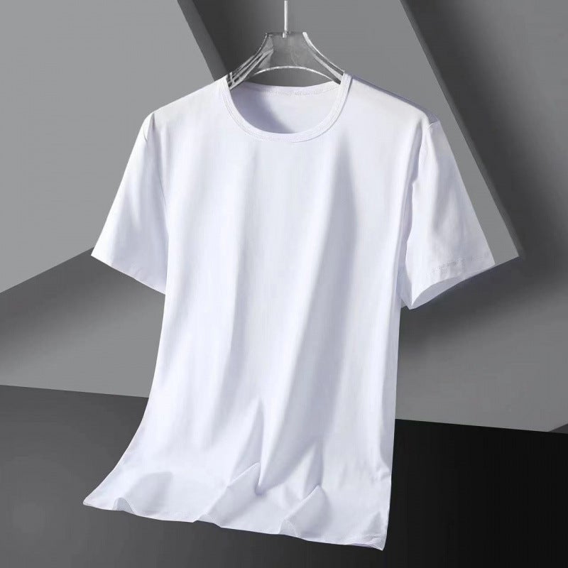 Summer Breathable Pure Color Sports Casual Round Neck Black Gray Men'S T-Shirt Ice Silk Short-Sleeved High Elastic T-Shirt For Men - Image 3