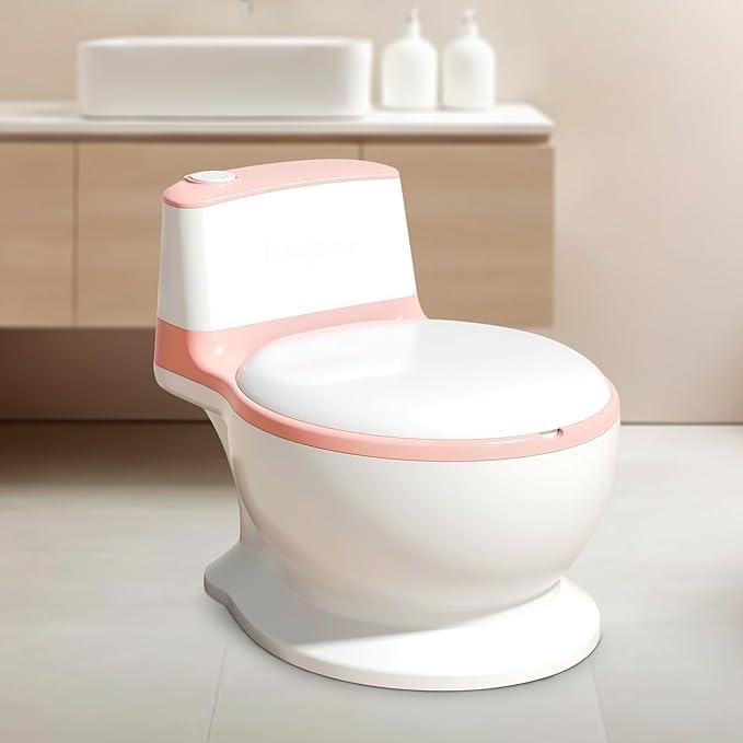 Nabhya Musical Premium Realistic Baby Commode Western Toilet Training Potty Seat With Soft Cushion & Removable Toilet Pot & Paper Dispenser Box Potty Seat (For 6 Month To 4 Year) (Pink) - Image 1