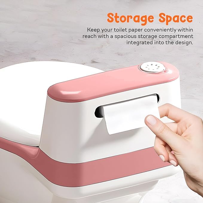Nabhya Musical Premium Realistic Baby Commode Western Toilet Training Potty Seat With Soft Cushion & Removable Toilet Pot & Paper Dispenser Box Potty Seat (For 6 Month To 4 Year) (Pink) - Image 3