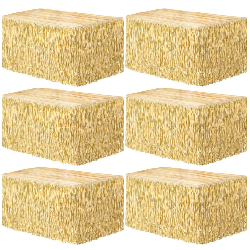 Fovths 6 Packs Luau Grass Table Skirt Fringe Straw Grass Skirt 108 x 30 Inch Hibiscus Hawaiian Table Skirts Rectangle Tropical Luau Party Decorations for Hawaiian Luau Decorations