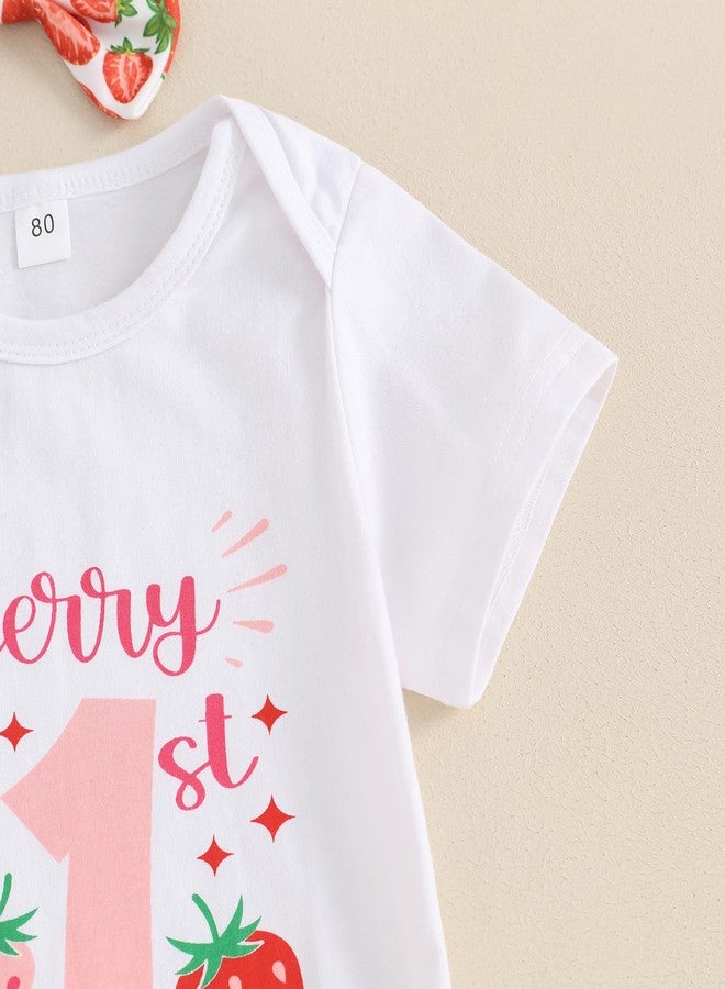 Frietlebird Berry First Birthday Outfit Girl Baby Letter Strawberry Romper and Bell Bottoms Pants 1st Birthday Girl Outfit (A-White,12-18 Months) - Image 4