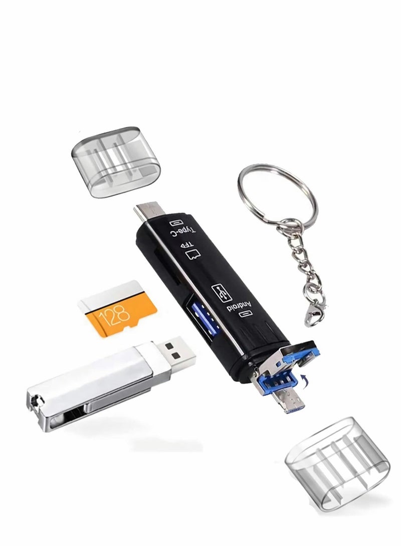 Micro SD TF Card Reader 5-in-1,USB 3.0,USB C,Android Interface,TF and USB 2.0 Adapter for MacBook,Laptop,Android Phone,Computers,Camera,Type-C Devices,Compatible with Windows,Android, Black