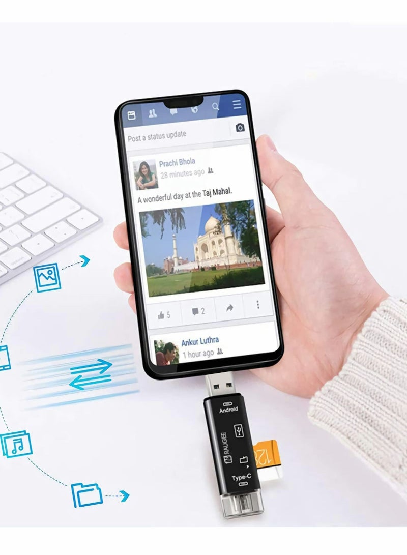Micro SD TF Card Reader 5-in-1,USB 3.0,USB C,Android Interface,TF and USB 2.0 Adapter for MacBook,Laptop,Android Phone,Computers,Camera,Type-C Devices,Compatible with Windows,Android, Black